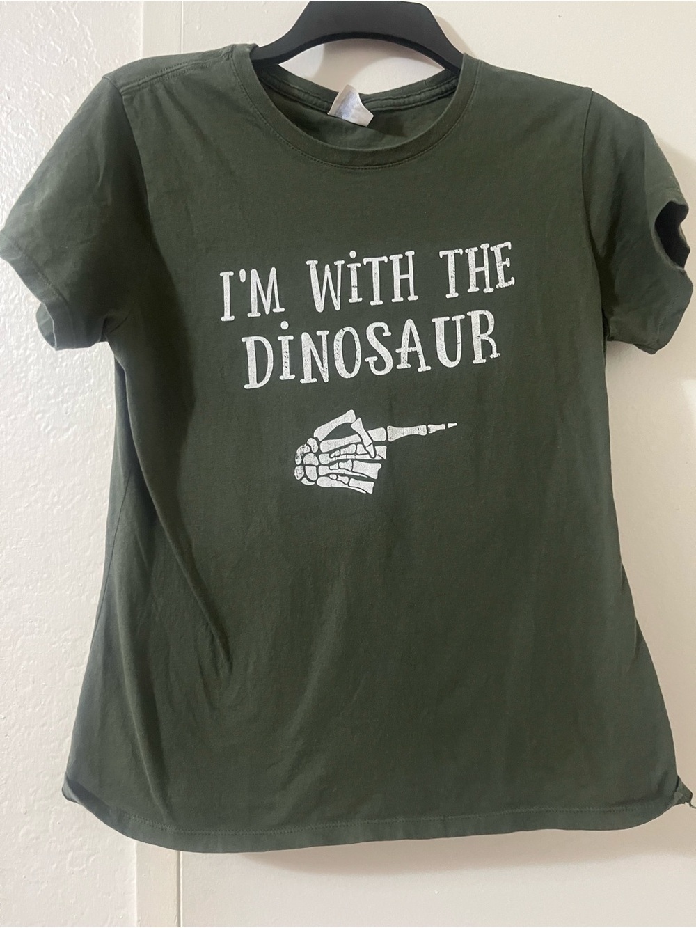 Women’s “I'm With The Dinosaur” Graphic Tee - Olive Green